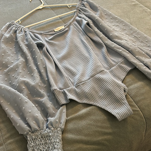 Blue swiss dot sleeve thong bodysuit size medium - Picture 11 of 11